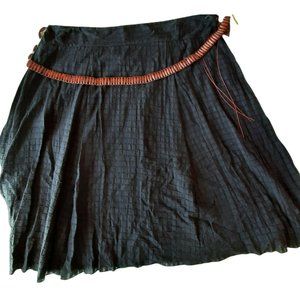 NWT Laura Scott Size 1X Black Textured Belted Skirt, Elastic Waist, Stretchy